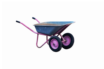 Construction wheelbarrow with crooked wheels. Disorders of camber and toe. The concept of wheel...