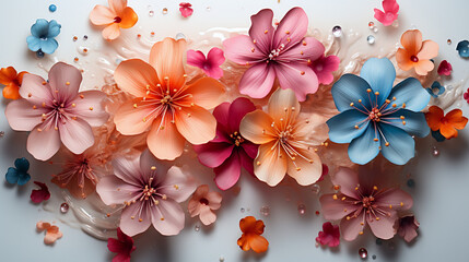 Colorful flowers background.- spring background vector. Pastel color flower petals design. Delicate spring vector - Ai