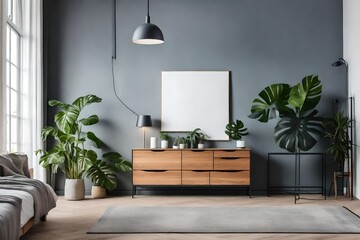 modern living room with plants and wooden table