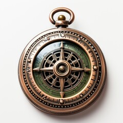A close up of a pocket watch on a white surface, clipart on white background.