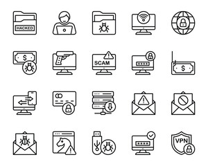 Outline icons set for Cyber crimes.