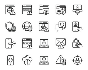 Outline icons set for Cyber crimes.