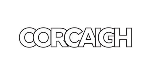 Corcaigh in the Ireland emblem. The design features a geometric style, vector illustration with bold typography in a modern font. The graphic slogan lettering.