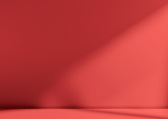 Beautiful original background image of an empty space in red tones with a play of light and shadow on the wall and floor for design or creative work.