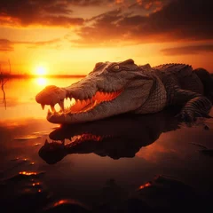 Fototapeten crocodile  on  sunset in the morning © Deanmon