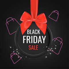 Black Friday sale black tag, round banner, Copy space for text advertising. vector illustration