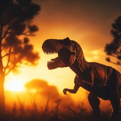 tyrannosaurus rex   on  sunset in the morning