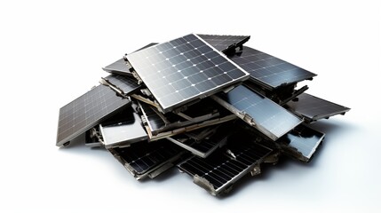 Electronic waste and garbage for recycling. A pile of solar panels.