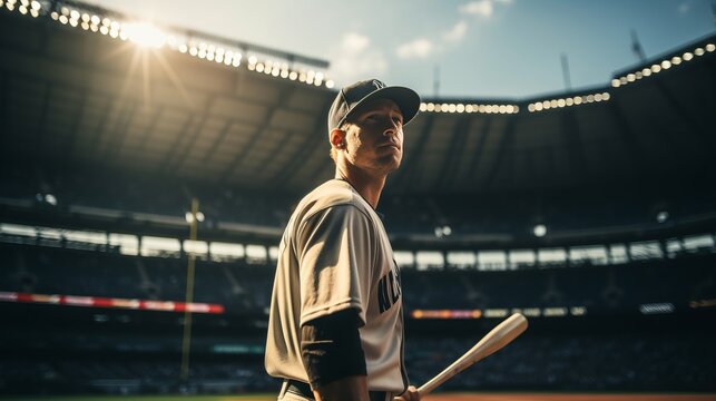 Baseball player on professional baseball stadium