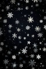 Fototapeta na wymiar black background with white 3 dimentional tiny white snowflakes all over. AI generative