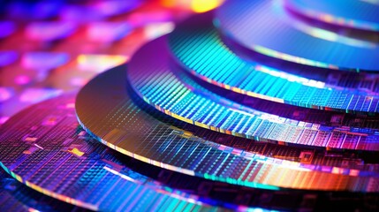 Advanced Technology Artificial Intelligence Digitalization of Neural Networking and Cloud Computing. Processor chip waffles.