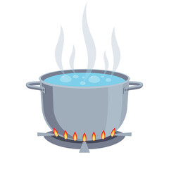 Boiling water in pan design vector flat isolated illustration - obrazy, fototapety, plakaty