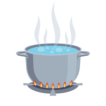 Boiling water in pan design vector flat isolated illustration
