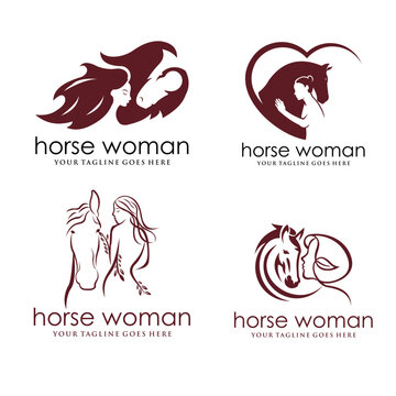 girl and horse logo set