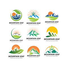 Set of vector mountain and outdoor adventure logos