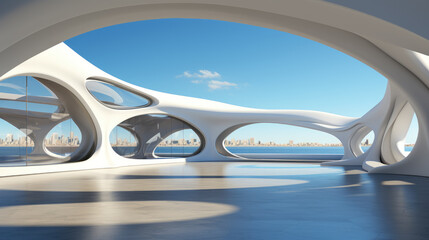 Obraz premium Generative ai illustration of abstract parametric architecture with empty concrete floor for car presentation