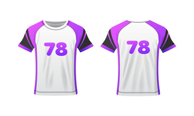 T-shirt layout. Flat, color, t-shirt mockup, sports t-shirt mockup with number 78. Vector icons