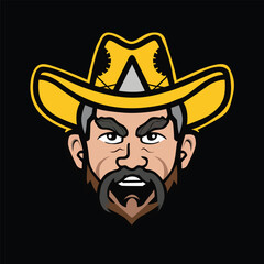 Cowboy in Red and Yellow illustration on a Black Background
Logo Design