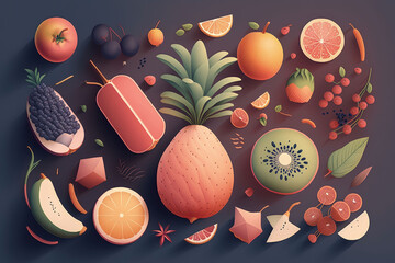 Flat fruit icon combination AI generated