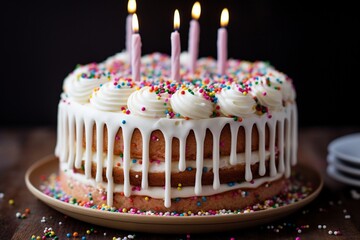 Celebration Delight: Colorful Funfetti Birthday Cake with Sprinkles and Luscious Frosting