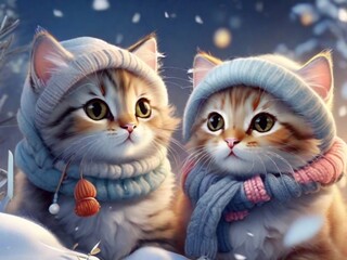 Winter cute illustration with cats