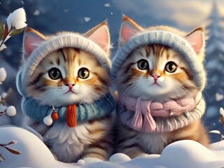 Winter cute illustration with cats