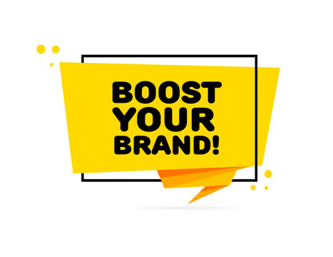 Boost your brand sign. Flat, yellow, lightning-shaped sign, boost your brand sign. Vector icon