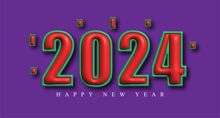 2024 Happy New Year Background. 3d Greetings Card or new year 2024 themed party invitations