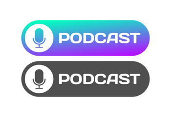 Podcast buttons. Different styles, microphone icon, podcast buttons. Vector icons
