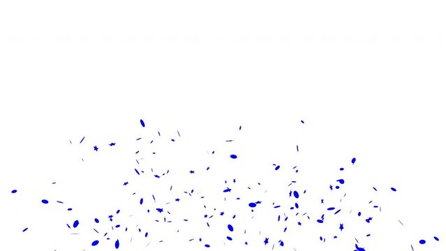 Confetti shots Blue confetti falling on white background with alpha matte