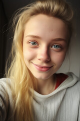 Young Blonde Woman's Unfiltered Selfie, Raw Selfies of random people