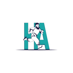 HA sports letter logo, featuring a Muslim man running, suitable for Muslim sports shops and Muslim sportswear.