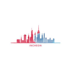 Fototapeta premium Incheon watercolor cityscape skyline city panorama vector flat modern logo, icon. South Korea megapolis emblem concept with landmarks and building silhouettes. Isolated graphic