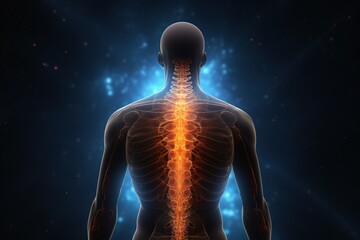 3D Backache illustration. having painful back. human Spine Anatomy. medical concept. - obrazy, fototapety, plakaty