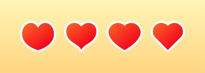 Heart icons. Flat, red, isolated hearts icons. Vector icons