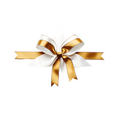 Elegant gold satin ribbon bow for a gift isolated on white.
