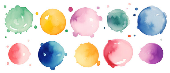 Set of colorful watercolor splashes on white background