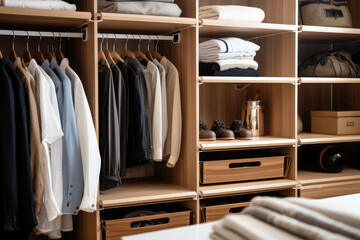 Fototapeta na wymiar Clean and tidy cloakroom full of clothes