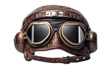 Beautiful Brown Aviators Leather Helmet with Googles Isolated on Transparent Background PNG. - obrazy, fototapety, plakaty