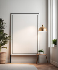 blank white A Poster in bright, sunny room mockup