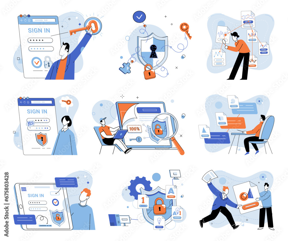Poster information security vector illustration. network security is crucial in safeguarding information tr