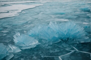 Ice of Lake Baikal, the deepest and largest freshwater lake by volume in the world