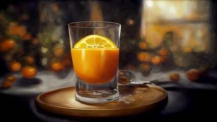 AI-generated illustration of a glass with an orange slice.