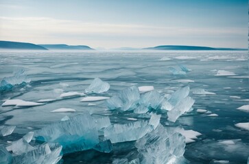 Ice of Lake Baikal, the deepest and largest freshwater lake by volume in the world