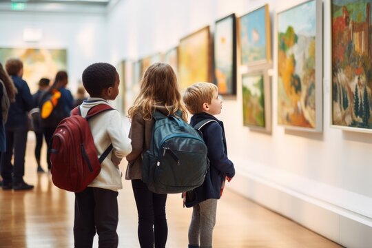 Schoolchildren at the art gallery, enjoying exhibition