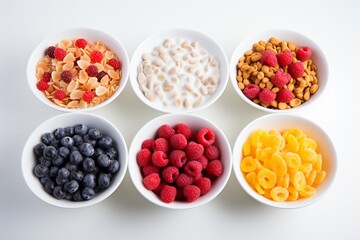 Cereal Medley: Variety of Cold Cereals in White Bowls
