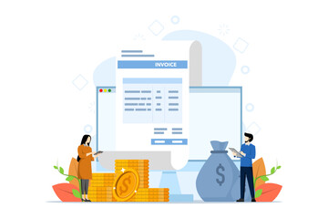 Payroll online payment concept, invoice sheet, Calculate salary, budget, Salary, wage payment, salary payroll system, automatic payment, office accounting administration or calendar payment date. - obrazy, fototapety, plakaty