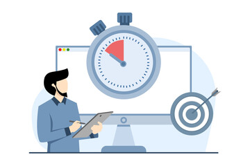 time management concept of schedule, deadline, planner, planning and organizing, scheduling appointments in calendar, marking tasks in list and organizing office workflow. flat vector illustration.