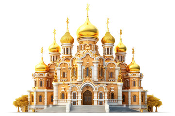 orthodox church with golden domes, isolated on transparent background, png file - obrazy, fototapety, plakaty