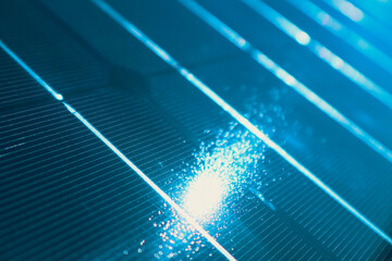 Abstract solar panels texture background with sunbeam reflection. Photovoltaic, alternative...
